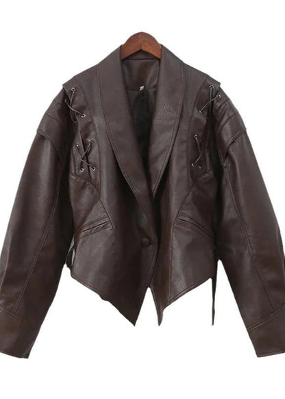 Stylische Blazer Damen Faux Leder Schnüren