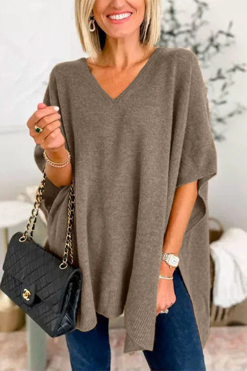 Damen Strickponcho Lässig V-Ausschnitt Oversized