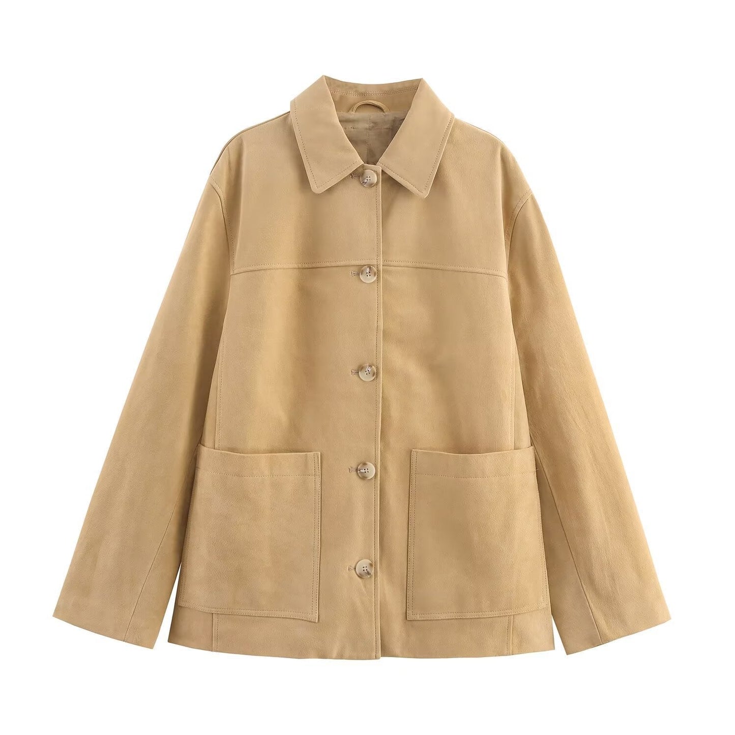Damen Lederjacke Lässig Chic Mit Taschen