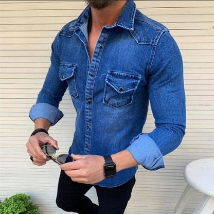 Herren Jeanshemd Modern Slim Fit Brusttaschen