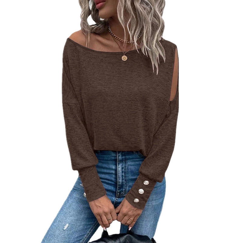 Damen Off-Shoulder Top mit Knöpfen Elegantes Design