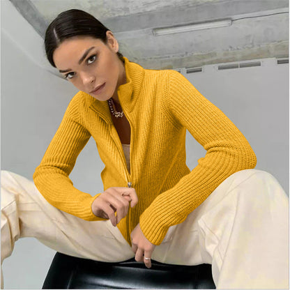 Damen Strickjacke Hochkragen Modern Schnellverschluss