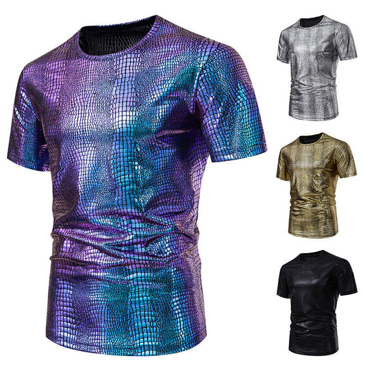 Herren Pullover Schlangen-Leder-Optik Elegant Kurzarm - IdealeKleiden