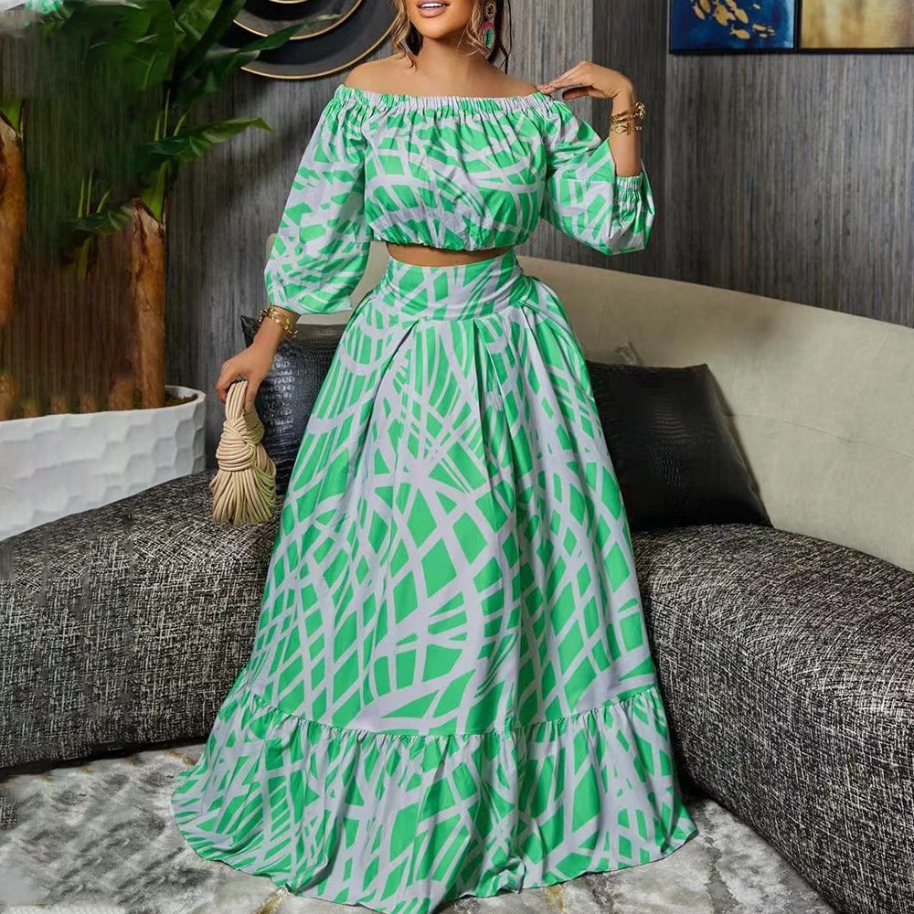 Damen Maxikleid Überschnitt Ärmel Weite Rock Sommerkleid