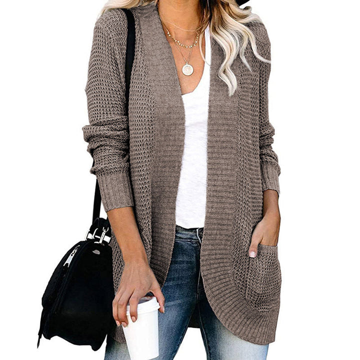 Damen Strickjacke Lässig Offene Front mit Taschen