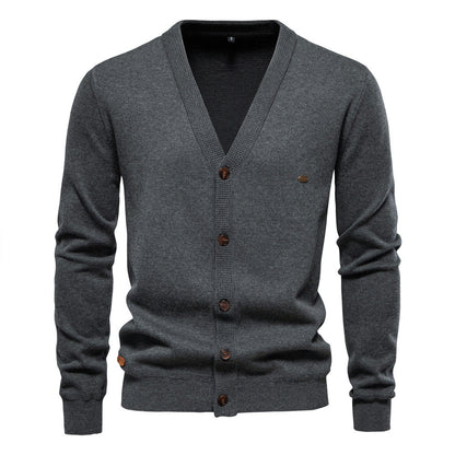 Herren Strickjacke V-Ausschnitt Modern Holzknöpfe