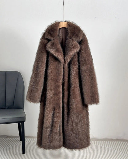 Damen Kunstfellmantel Elegantes Design Großzügig