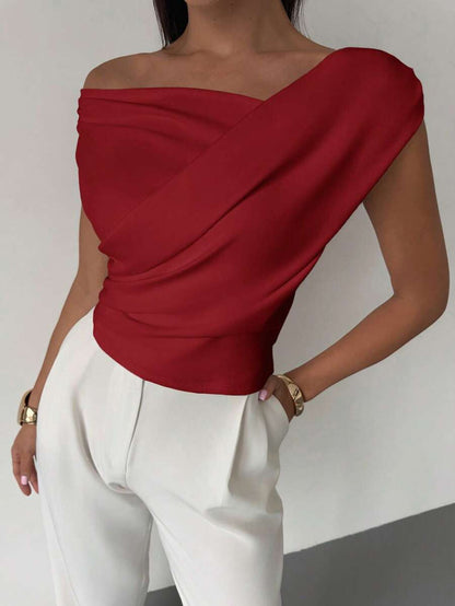 Damen Oberteil Elegant Asymmetrisch Schnitt