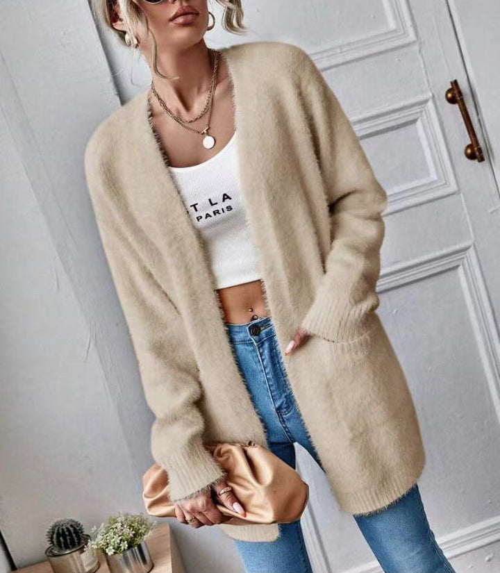 Damen Flauschcardigan Weich Schlicht Elegantes Design