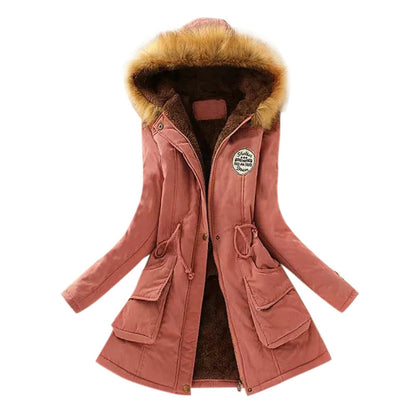 Elegante Damenjacke Winter Fellkapuze Kordelzug