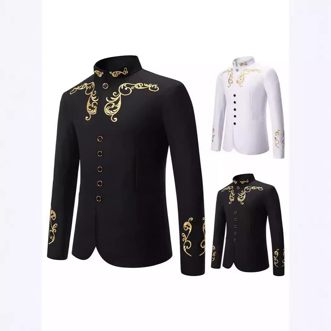 Herren Blazer Elegant Stickerei Schwarzes Design - IdealeKleiden