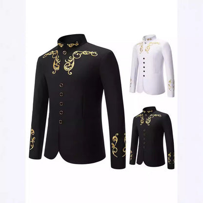 Herren Blazer Elegant Stickerei Schwarzes Design - IdealeKleiden