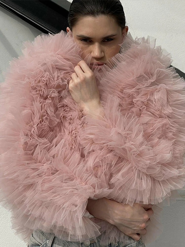 Damen Tülljacke Voluminös Elegant