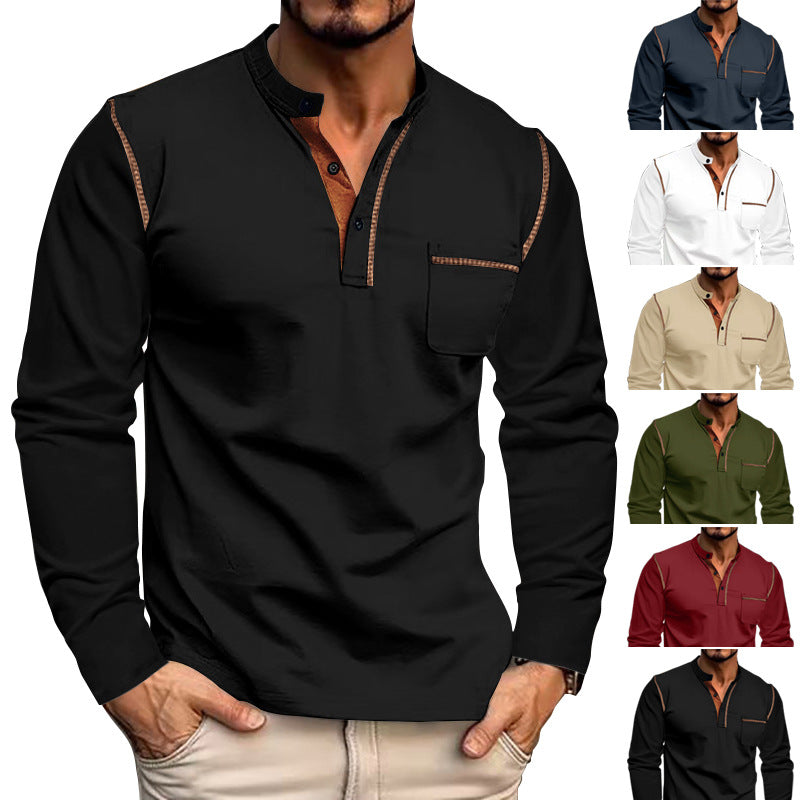 Herren Langarmshirt Lässig Stehkragen Kontrast Akzente - IdealeKleiden