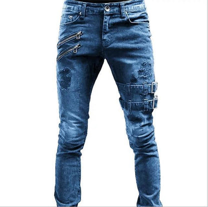 Herren Jeans Ripped Trendy Reißverschluss