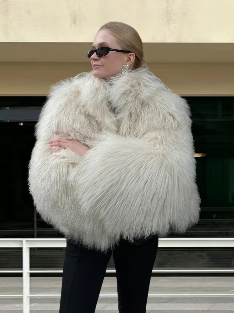 Damen Felljacke Elegantes Design Voluminöse Ärmel
