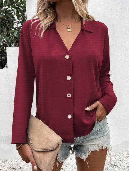 Damen Bluse Chic Knopfleiste Elegantes Oberteil
