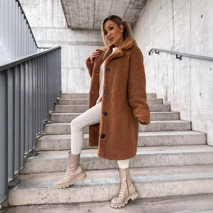 Elegante Damen Teddyjacke Mit Knöpfen &amp; Taschen