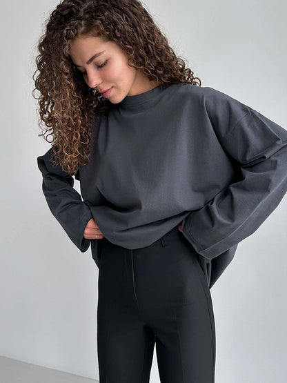 Damen Oversize Langarmshirt Hochwertig Modern