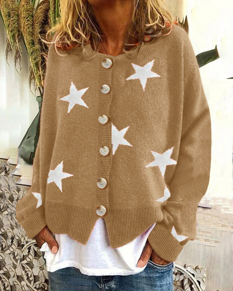 Damen Strickjacke Sternenmuster Chic Trend