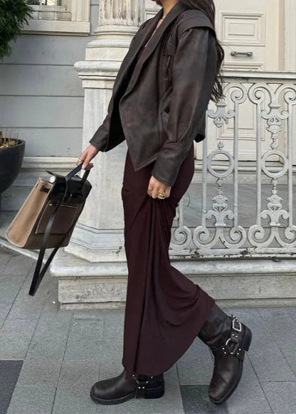 Stylische Blazer Damen Faux Leder Schnüren - IdealeKleiden