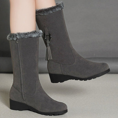 Stiefel Wildlederoptik Wadenhoch Niedriger Absatz
