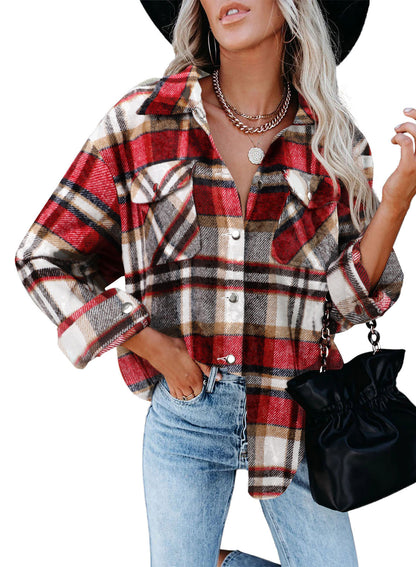 Damen Flanell Blazer Karo Weich & Bequem