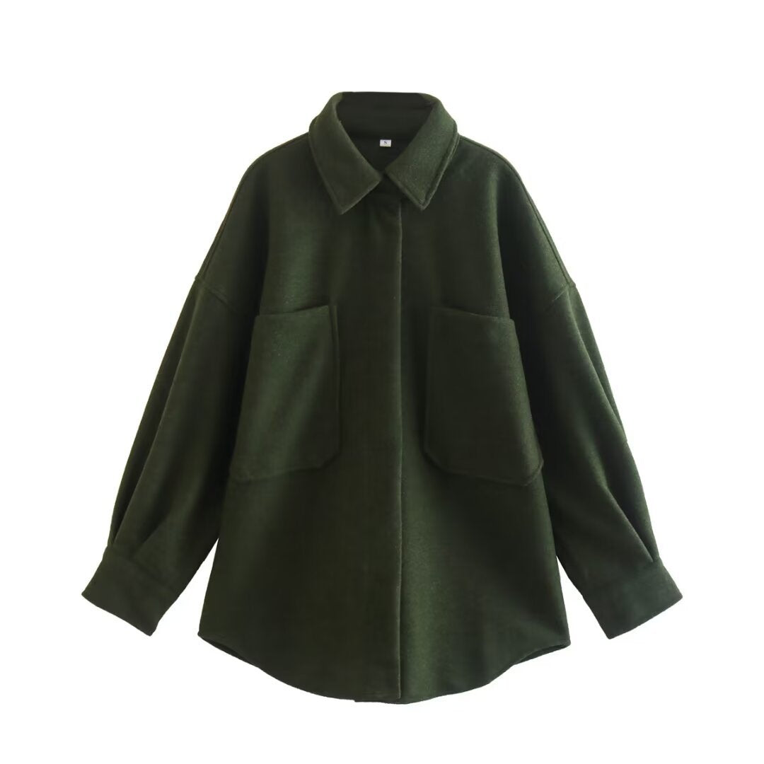 Damen Wolljacke Oversized mit Taschen und Chic Design
