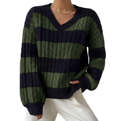 Damen Strickpullover V-Ausschnitt Langärmlig Elegantes Design