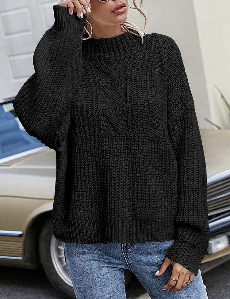 Damen Strickpullover Lässig Rundhals Großzügig