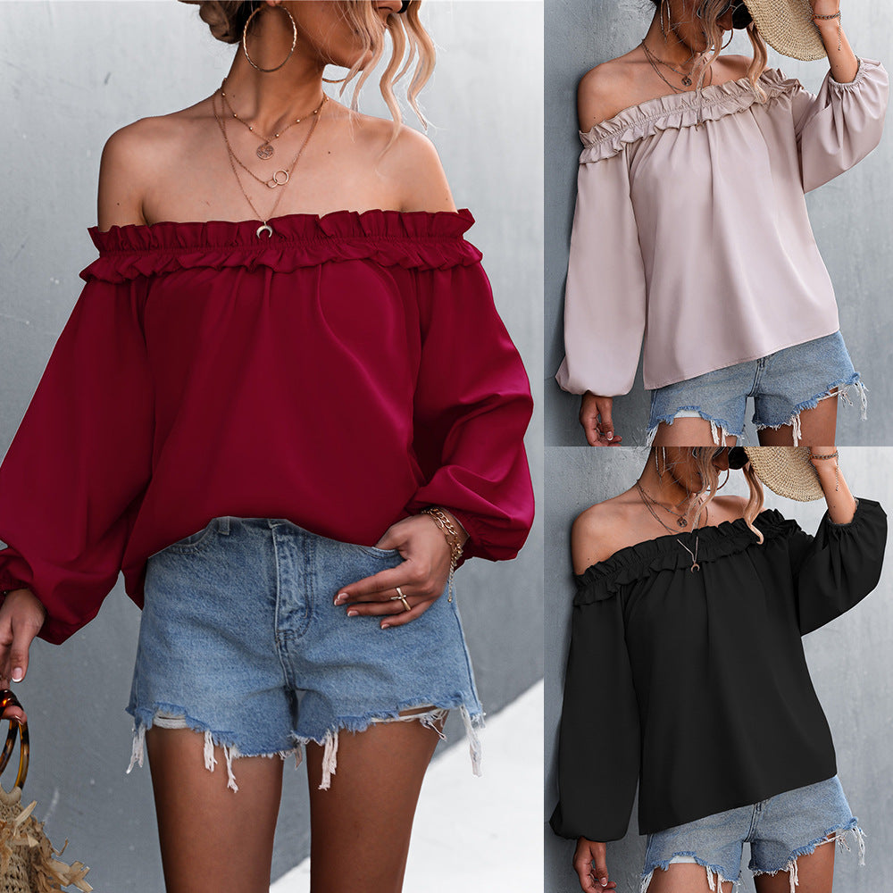 Frauen Bluse Off-Shoulder Rüschen Chic - IdealeKleiden