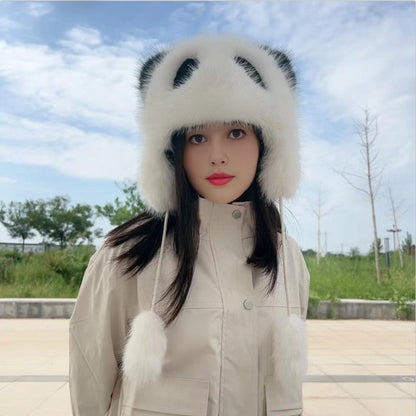 Damen Mütze Panda Weich Niedlich Ohrenschmuck
