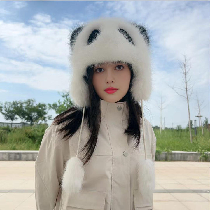 Damen Mütze Panda Weich Niedlich Ohrenschmuck