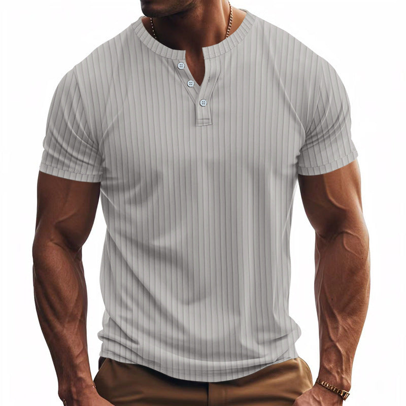 Herren Kurzarm Henley-Shirt Streifenmuster Praktisch