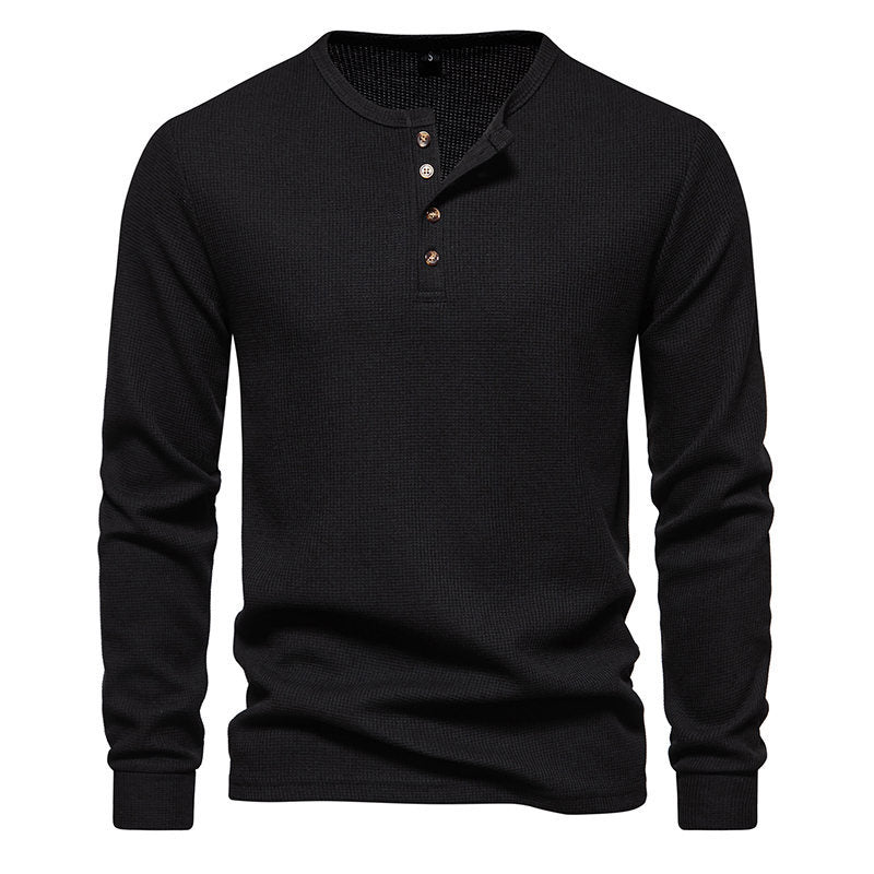 Herren Langarmshirt Strukturiert Modern Knöpfe