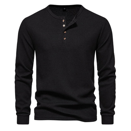 Herren Langarmshirt Strukturiert Modern Knöpfe