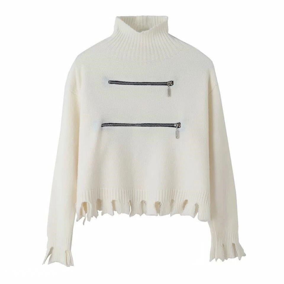 Damen Pullover Modern Asymmetrisch Fransig
