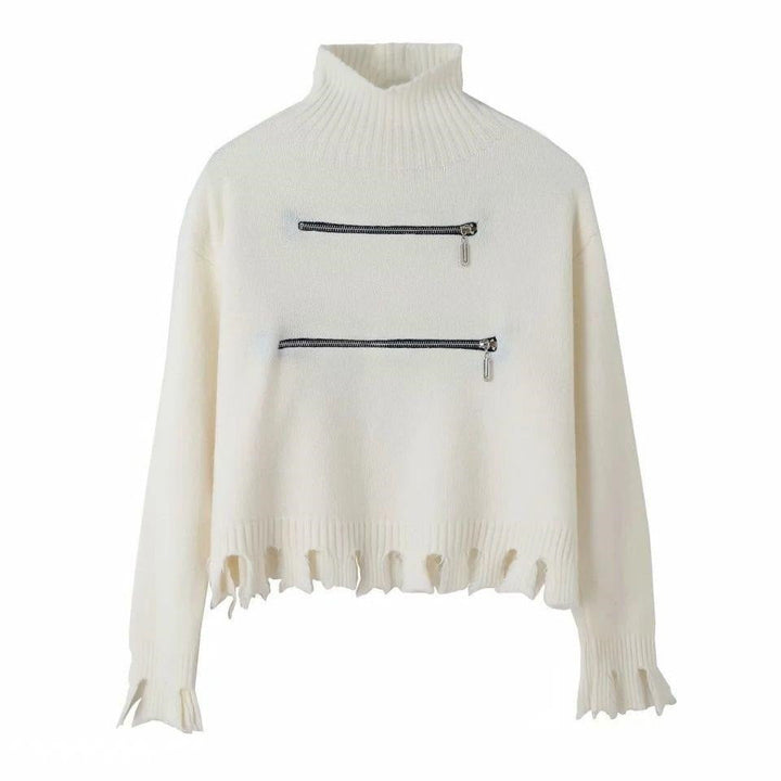 Damen Pullover Modern Asymmetrisch Fransig