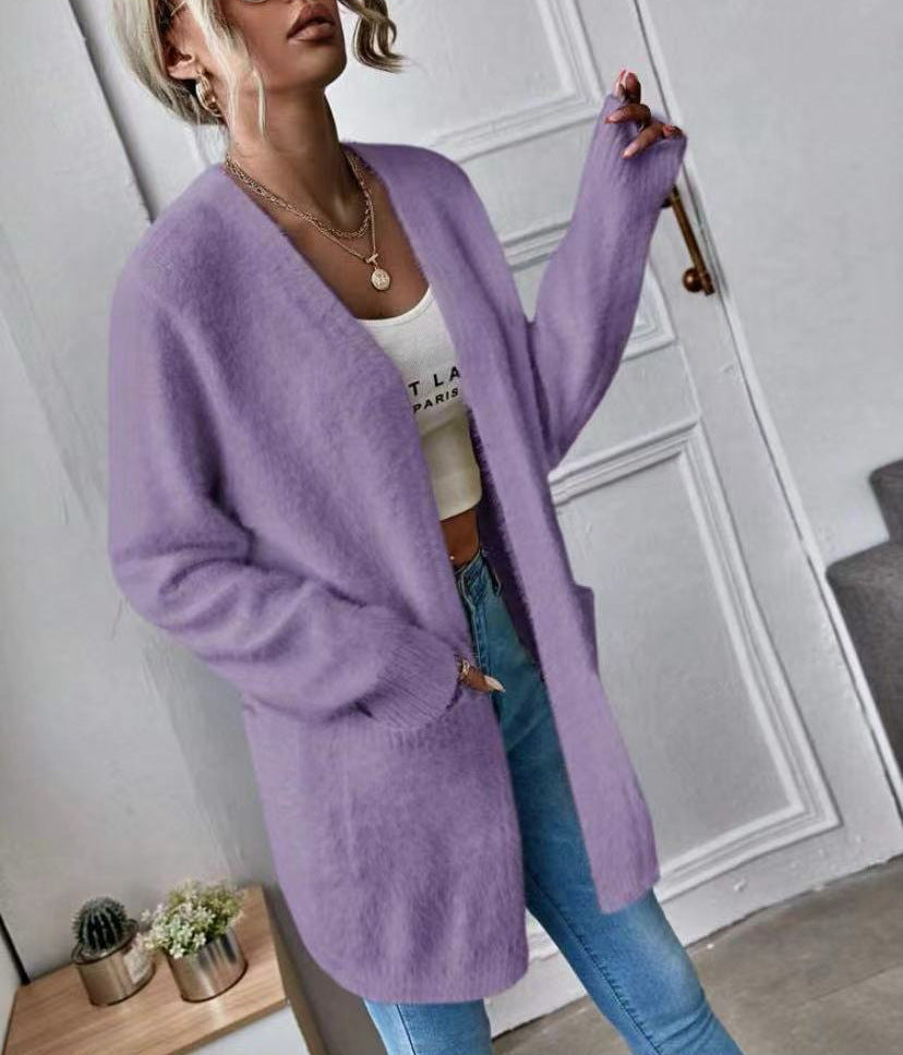 Damen Flauschcardigan Weich Schlicht Elegantes Design