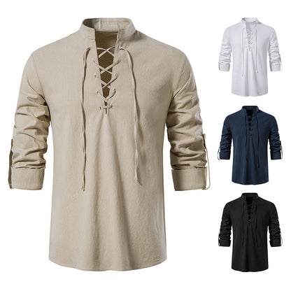 Herren Langarmshirt Lässig Schnüren - IdealeKleiden