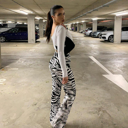 Damen Jumpsuit Zebra-Druck Figurbetonter Style