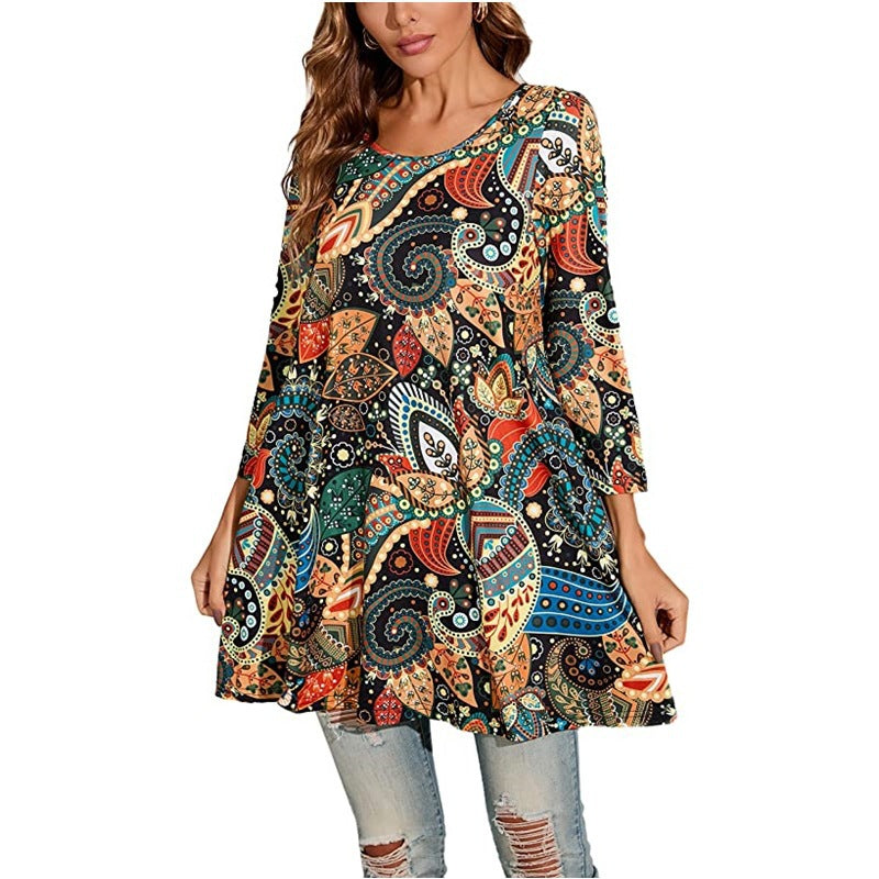 Damen Tunika Mandala Druck Sommerkleid Elegant