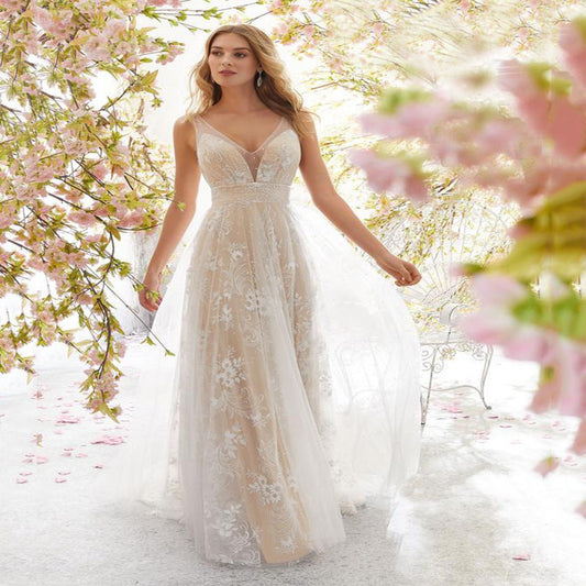Damen Abendkleid Elegant Tüll mit Floralmuster Durchsichtig - IdealeKleiden