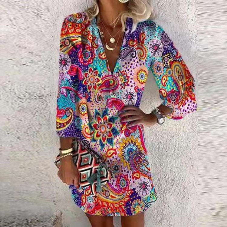 Damen Sommerkleid Paisley Muster Elegant