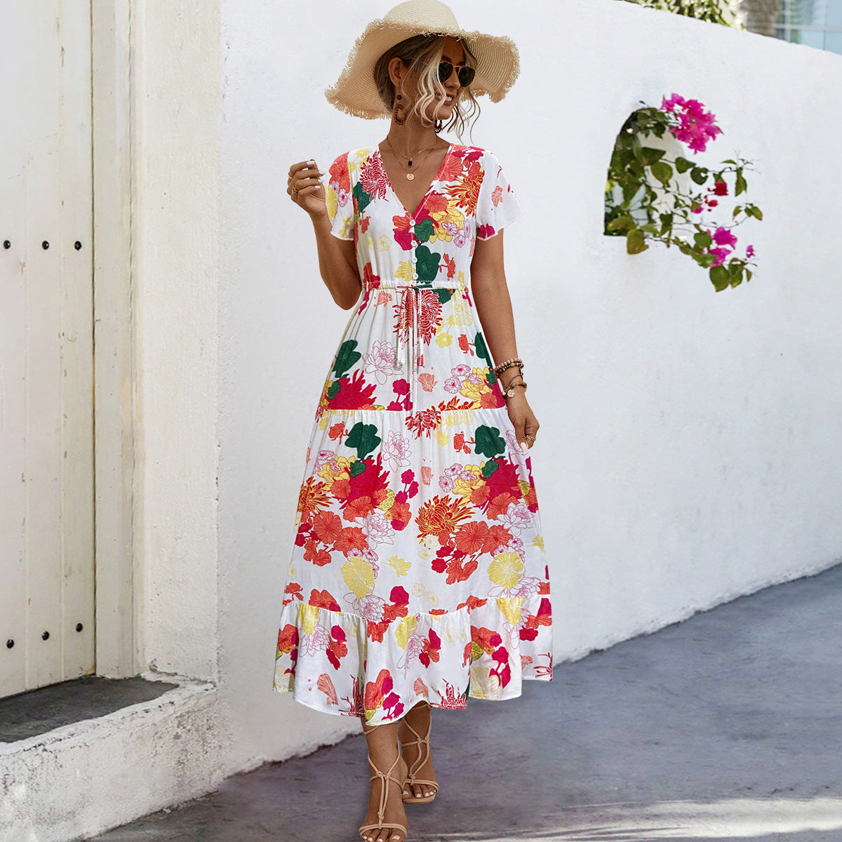 Sommer Maxikleid Damen Blumenmuster Elegant