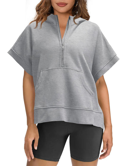 Damen Pullover Lässig Kapuze Halbzipper