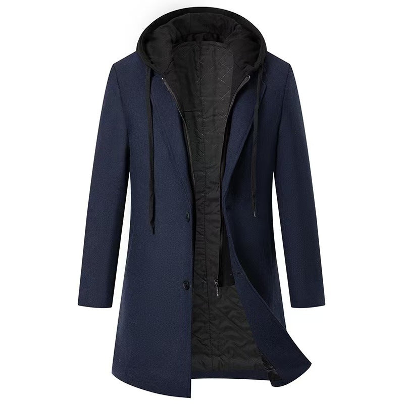Damen Style Longjacke Abnehmbare Kapuze Trendy Innenfutter