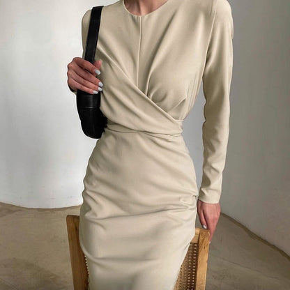 Damen Wickelkleid Elegant Langer Arm Fließender Schnitt
