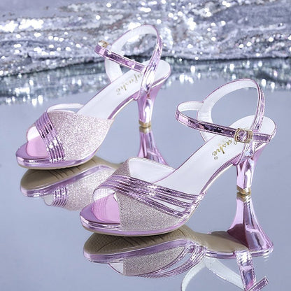 Damen Sandalen High Heel Glitzer Effekt