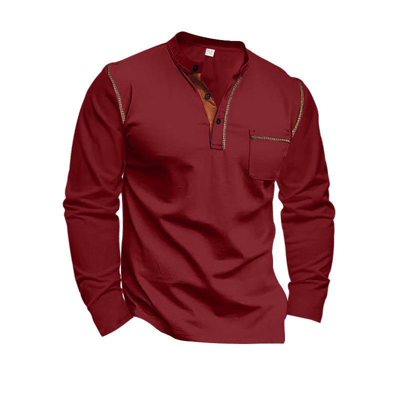 Herren Langarmshirt Lässig Stehkragen Kontrast Akzente